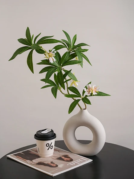 Seramik Vazoda Yapay Ficus Banyan Ağacı - Su Taşı Banyan 1 + Mat Beyaz Akçaağaç Yaprağı Vazo (Orta) - 5