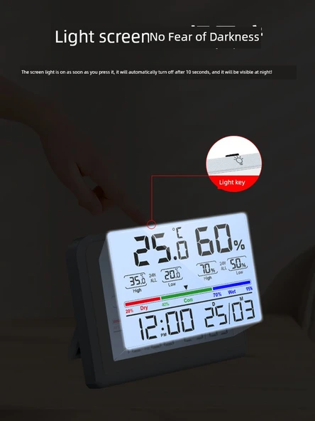 Elektronik Higrometre - Arka Işıksız, Kompakt, Gülen Yüz İfade, Tayvan Manyetik - 9