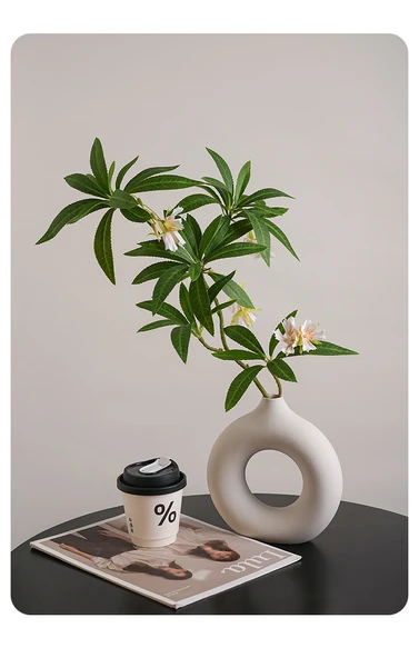 Seramik Vazoda Yapay Ficus Banyan Ağacı - Su Taşı Banyan 1 + Mat Beyaz Akçaağaç Yaprağı Vazo (Orta) - 8