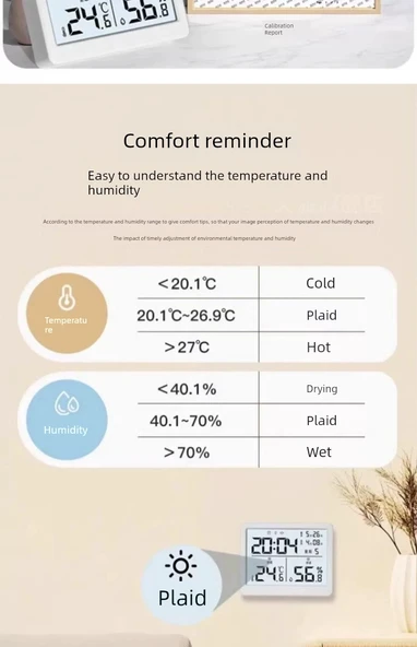 Dijital Termometre Higrometre - Agat Yeşili Yüksek Geçirgen Kristal Ayna - 10