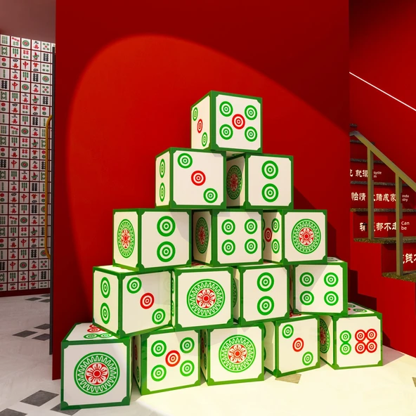 Mahjong Satranç Odası Duvar Dekoru Sticker - Doğu, Batı, Kuzey ve Güney 4 Resimli Renk - Küçük Boy - 4