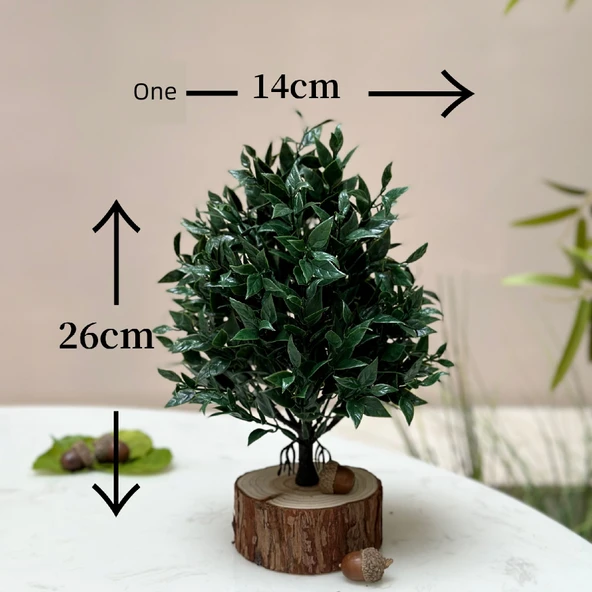 Yapay Yeşil Bonsai - Gür + Küçük Kazıklar + Küçük Meşe Palamutları