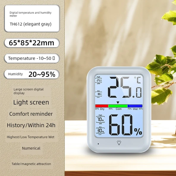Elektronik Higrometre - Standart Arka Işık, Masa Üstü, Manyetik Tasarım