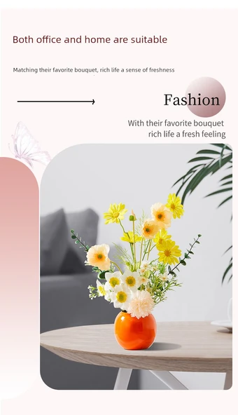 Vazoda Yapay Çiçek Aranjmanı - Kırmızı Vazo Sarı ve Beyaz Çiçekler - Resim 11