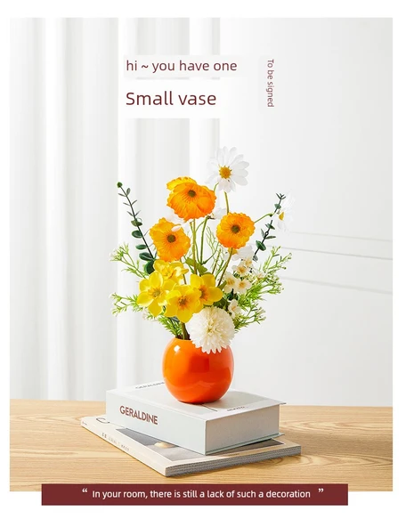 Vazoda Yapay Çiçek Aranjmanı - Kırmızı Vazo Sarı ve Beyaz Çiçekler - Resim 7