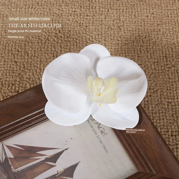 DIY PU Yapay Orkide Çiçek Başı - Küçük Boy Beyaz - 9cm
