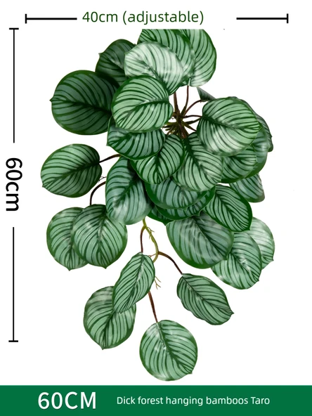 Yapay Asma Bitki Duvar Dekoru - Aptal Orman Asılı Bambu Taro 60cm x 40cm