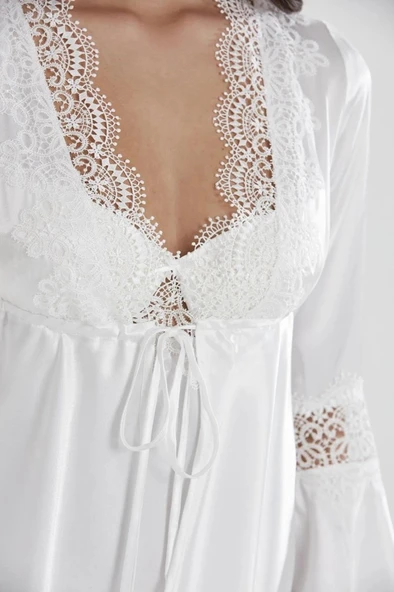 PİERRE CARDİN 6325 Ecru   Kısa Gecelikli Saten 6 Lı Çeyiz Seti - Resim 6