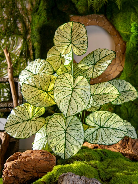 Yapay Yeşil Yapraklı Eğrelti Otu Bitkisi - Büyük Dal Asılı Dai Pembe Taro [70cm uzun ve 50cm geniş] - 5