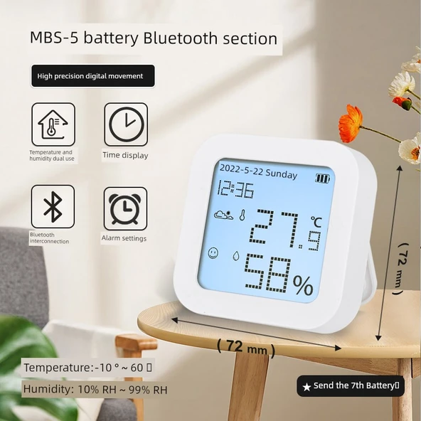 Dijital Termometre Higrometre - Bluetooth Pilli Bağlantılı Büyük Ekranlı