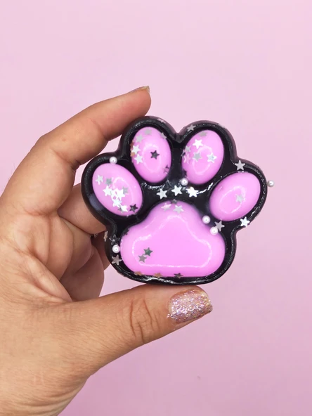 Siyah Pati Taba Squishy Kedi Pati Sıkma 7 cm Pullu Pati Sukuşi - Pembe