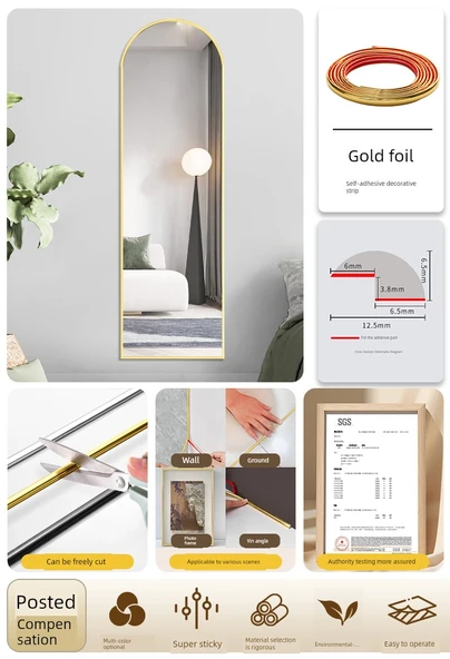 Kendinden Yapışkanlı Ayna Kenarı Dekoratif Şerit - Altın Folyo - 1.2cm x 3m