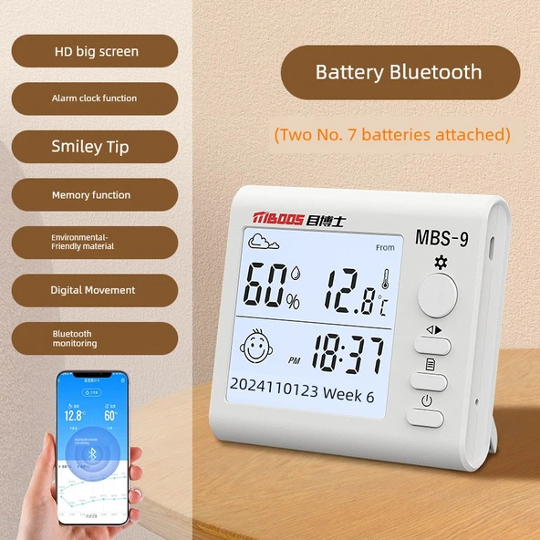 Dijital Termometre Higrometre - Pilli Bluetooth (Hassas Yükseltme, Mobil Bağlantı)