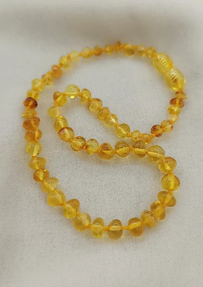 Kolye Kehribar Amber Doğaltaş Düğümlü Bebek Kolyesi 17873 - 2