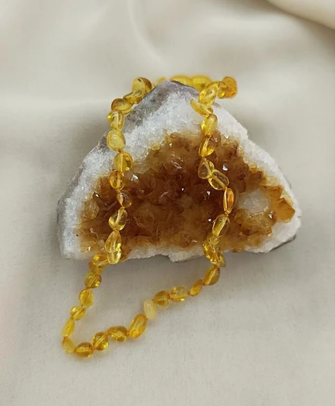 Kolye Kehribar Amber Doğaltaş Düğümlü Bebek Kolyesi 17873