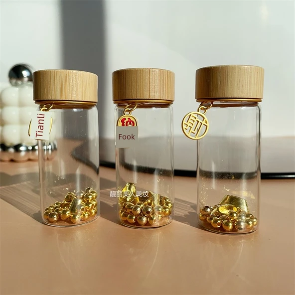 Mini Cam Saklama Şişesi 30ml Bambu Kapaklı - 3 Etiketli