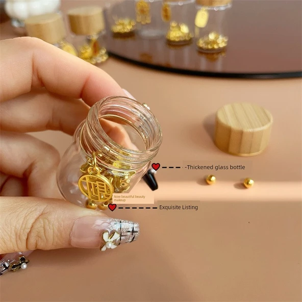 Mini Cam Saklama Şişesi 20ml Bambu Kapaklı - Nafu Etiketli - 11
