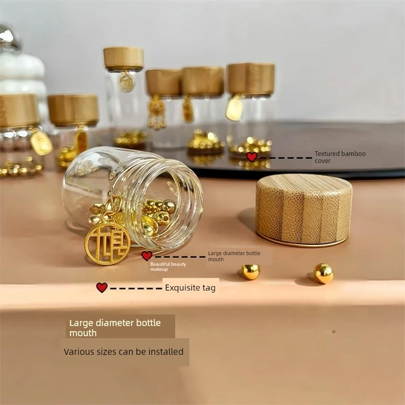 Mini Cam Saklama Şişesi 20ml Bambu Kapaklı - 3 Etiketli - 4