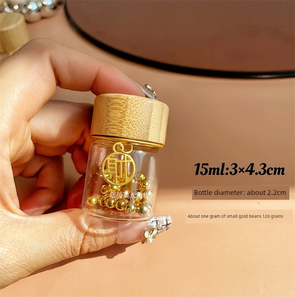 Mini Cam Saklama Şişesi 15ml Bambu Kapaklı - Hazine Etiketli