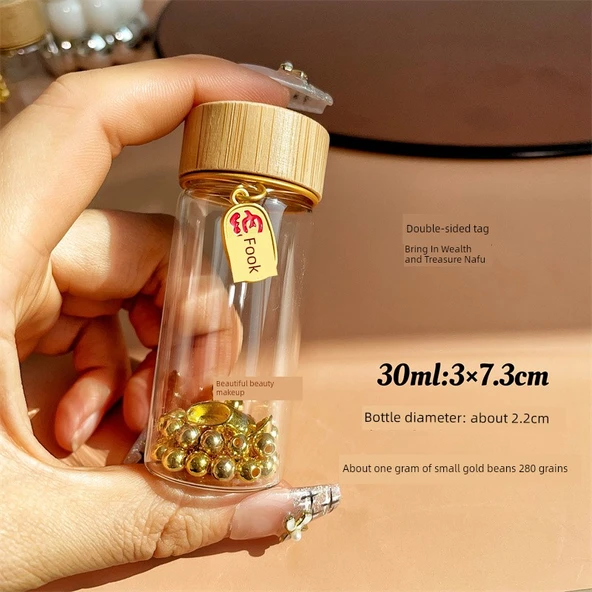 Mini Cam Saklama Şişesi 30ml Bambu Kapaklı - Nafu Askılı