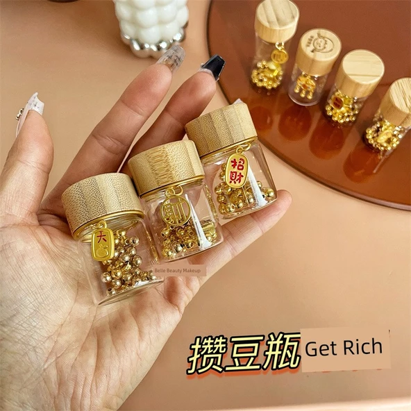 Mini Cam Saklama Şişesi 20ml Bambu Kapaklı - Hazine Etiketli - 6