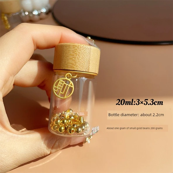Mini Cam Saklama Şişesi 20ml Bambu Kapaklı - Hazine Etiketli