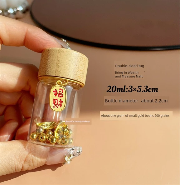 Mini Cam Saklama Şişesi 20ml Bambu Kapaklı - Nafu Etiketli