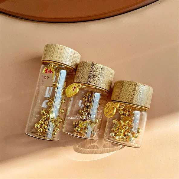Mini Cam Saklama Şişesi 30ml Bambu Kapaklı - 3 Etiketli - 12