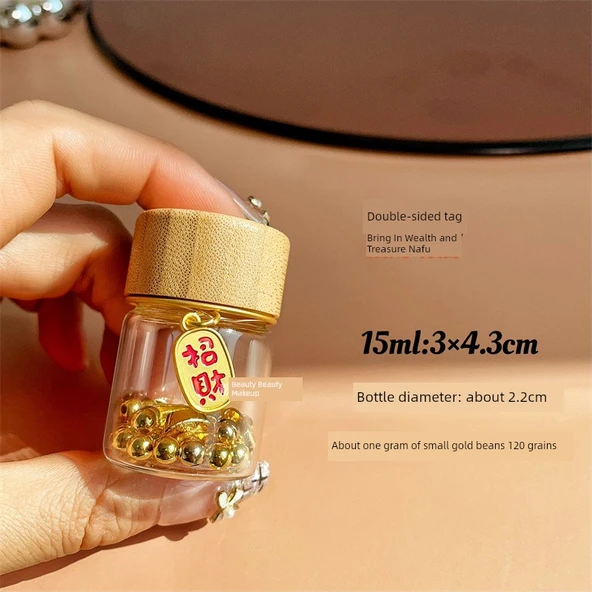Mini Cam Saklama Şişesi 15ml Bambu Kapaklı - Nafu Etiketli