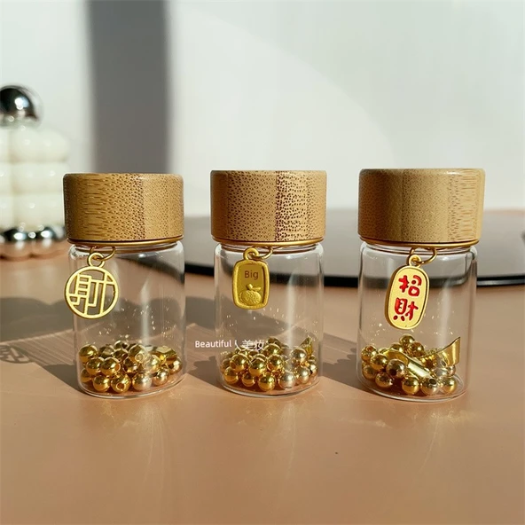Mini Cam Saklama Şişesi 20ml Bambu Kapaklı - 3 Etiketli
