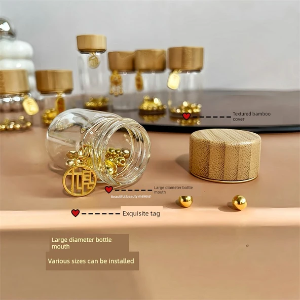 Mini Cam Saklama Şişesi 15ml Bambu Kapaklı - 3 Etiketli - 8
