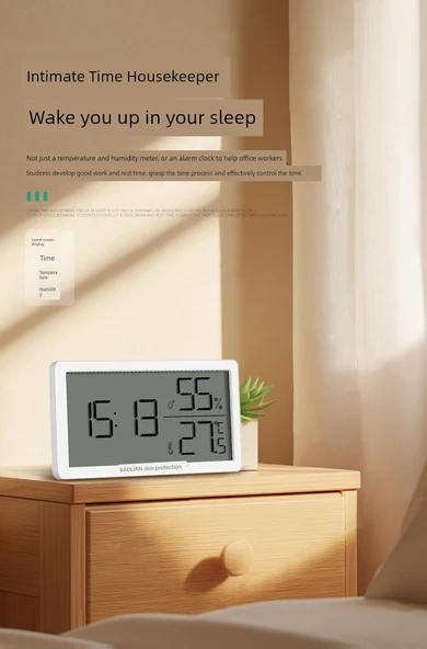 Dijital Termometre ve Higrometre - Saatli Büyük Ekran 5 Kancalı - Resim 11