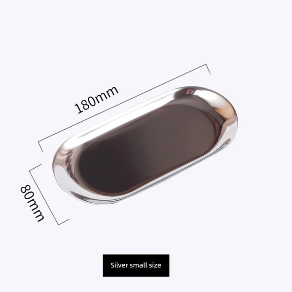 Nordik Tarzı Aynalı Takı Saklama Tepsisi - Zhiya Gümüş Küçük Boy 18x8cm