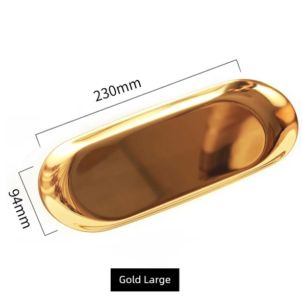 Nordik Tarzı Aynalı Takı Saklama Tepsisi - Seçkin Altın Büyük Boy 23x9.4cm