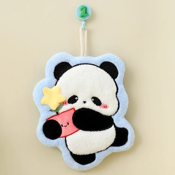 Sevimli Panda El Havlusu - 2 Adet - Küçük Çiçekli Panda Desenli