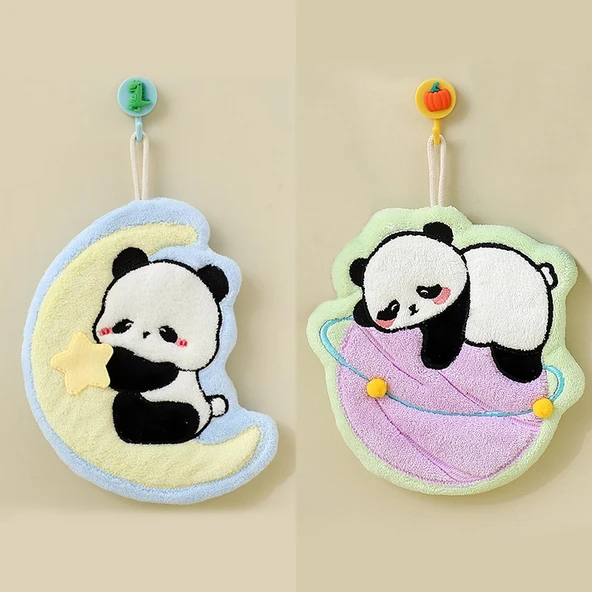 Sevimli Panda El Havlusu - 2'li Paket - Ay Panda + Gezegen Panda