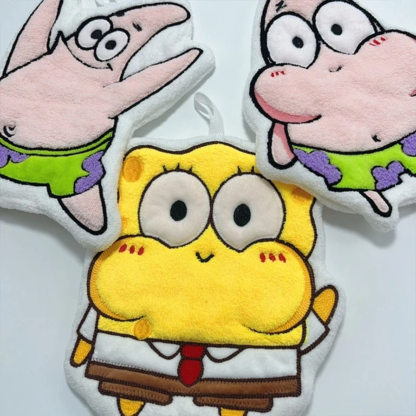 Çocuk El Havlusu - Sünger Bob Desenli - Mercan Polar - 25x1x1mm - 5