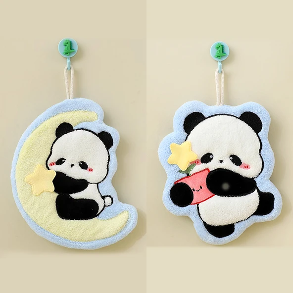 Sevimli Panda El Havlusu - 2'li Paket - Ay Panda + Çiçek Panda