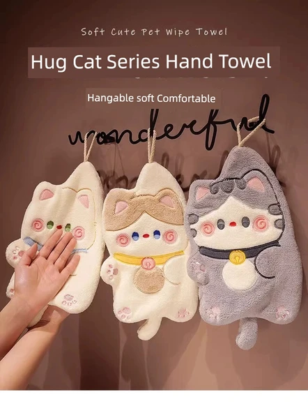 Şanslı Kedi El Havlusu - Kart Rengi (2 Adet) - Çift Katmanlı - 30x4x20 cm - 9