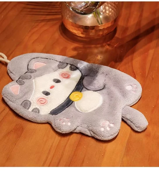 Şanslı Kedi El Havlusu - Kart Rengi (2 Adet) - Çift Katmanlı - 30x4x20 cm - 10