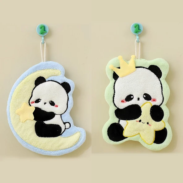 Sevimli Panda El Havlusu - 2'li Paket - Ay Panda + Yıldız Panda