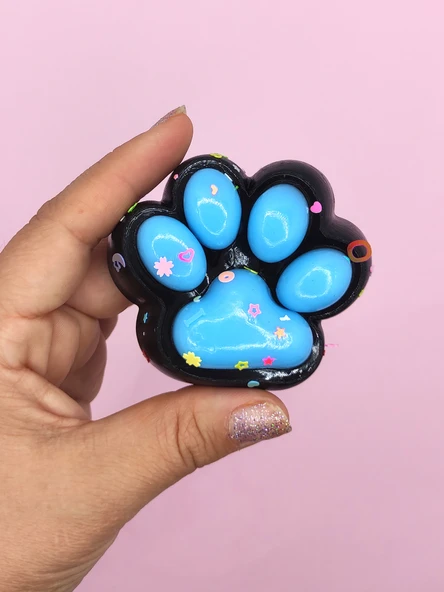 Siyah Pati Taba Squishy Kedi Pati Sıkma 7 cm Pullu Pati Sukuşi - Mavi