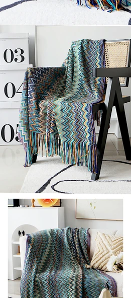 Bohem Tarzı Battaniye - Sonbahar Yaprağı Sarısı - 130x170cm - 12
