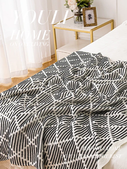 Retro Yeşil Çizgili Koltuk Örtüsü Yatak Örtüsü Dokuma Battaniye - Siyah 70cm * 230cm - 6