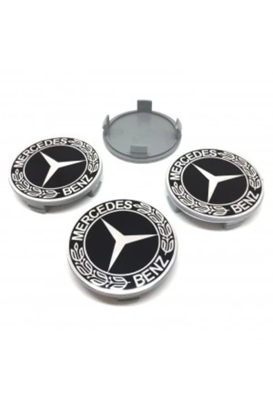 3D Mercedes Benz Jant Göbeği Siyah 75mm (4 Adet)