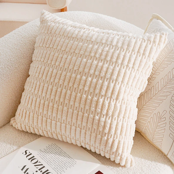 Süt Beyazı Büyük Taneli Mısır Yünü Yastık Kılıfı - 45x45cm + İç Dolgu