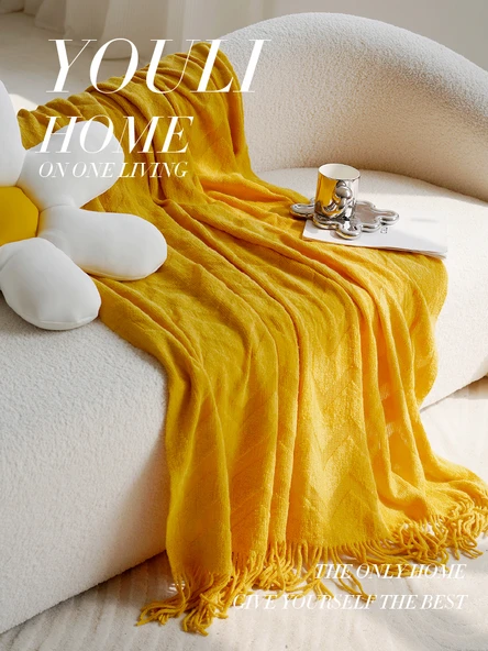 Çıkıntılı Dalgalı Limon Sarısı Örme Akrilik Battaniye - 130x180cm - 5