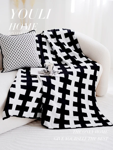Kazayağı Desenli Örme Nordic Stil Koltuk Örtüsü - Şarap Kırmızısı Kazayağı 130x160cm - 4