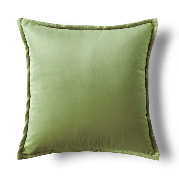 Geometrik Desenli Lüks Yastık Kılıfı - Avokado Yeşili Kadife Kenarlı 45x45 - Kılıf + İç Dolgu