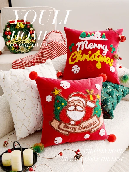 Noel Dekoratif Yastık Kılıfı - Yılbaşı Ağacı Kare 45x45cm - Kılıf + İç Dolgu - 2